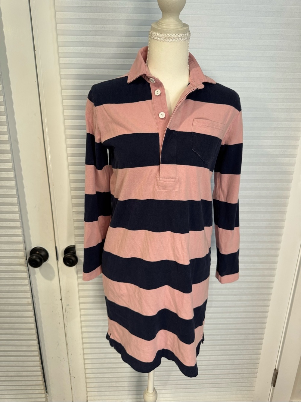 J. Crew Striped 1984 Pink and Navy Rugby Polo Dress CB0890